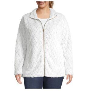 NWT Women's SJB Plush Jacket 2X White Black St. John's Bay